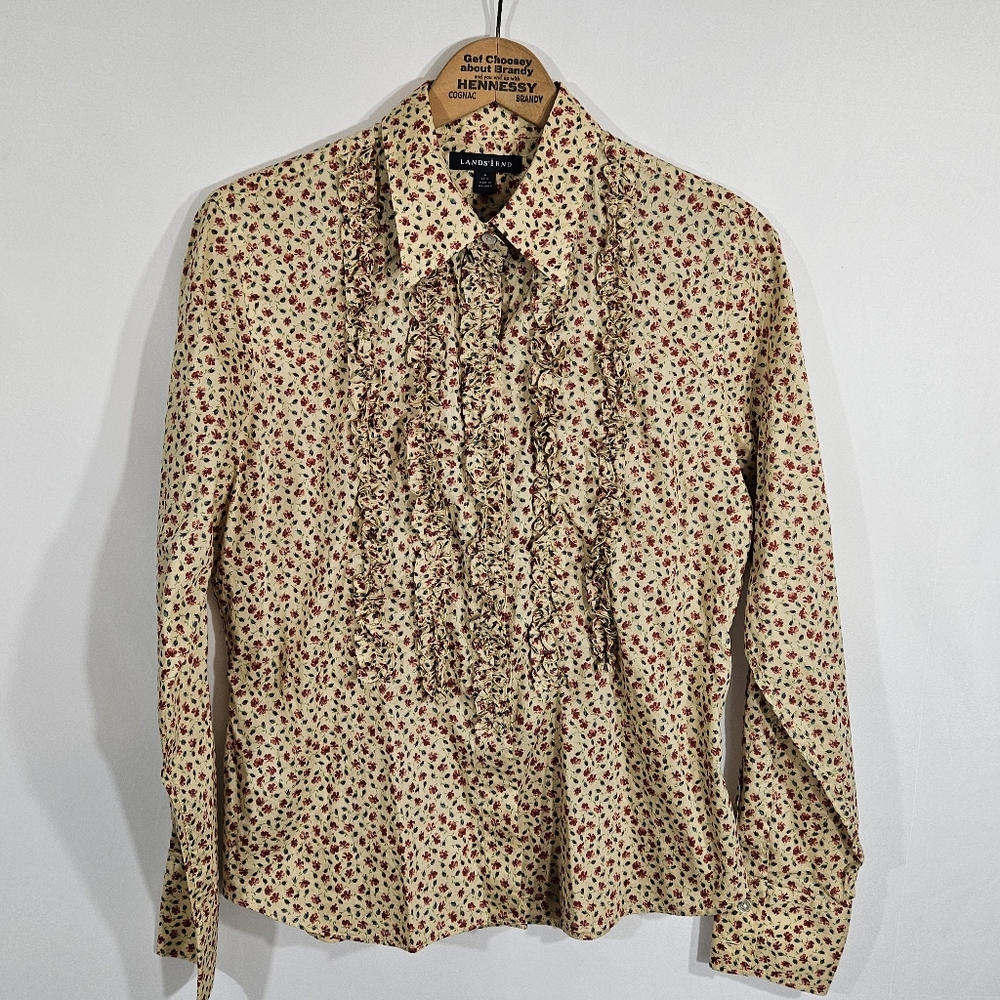 Lands End Ruffle Floral Shirt